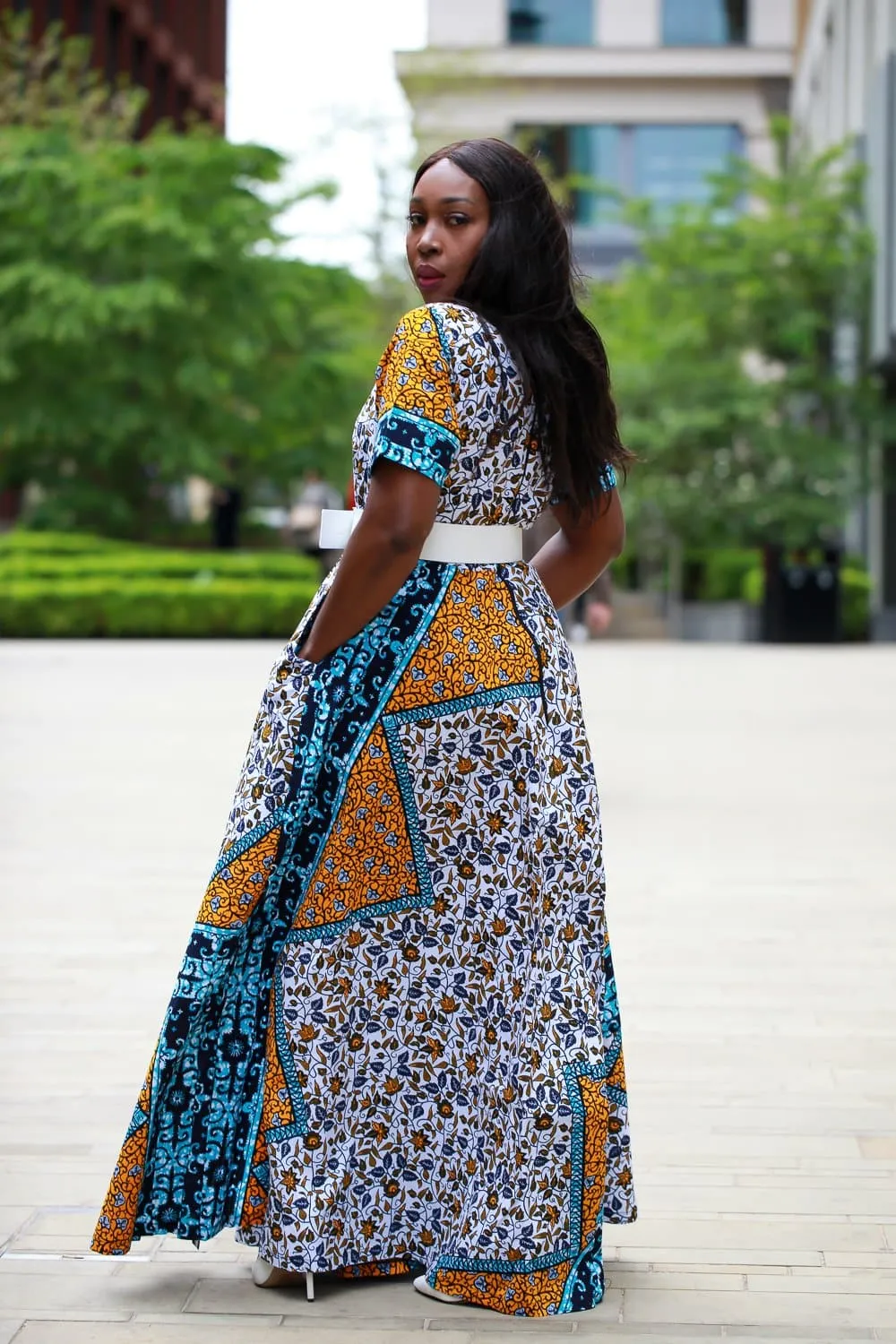 New in - African Dress in Ankara Wax Mixed Print - Maxi Dress