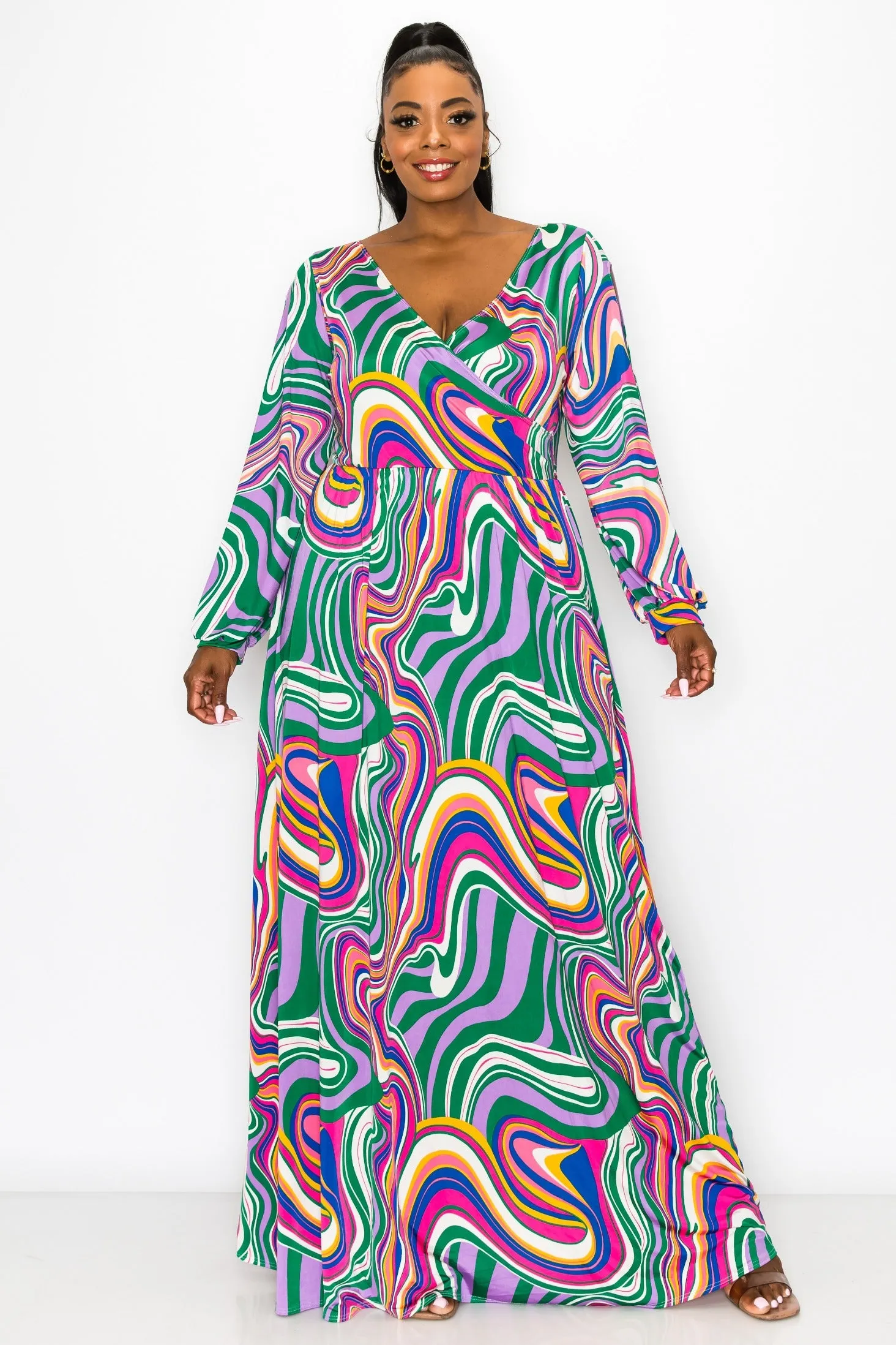 Nola Swirl Slit Sleeve Maxi Dress