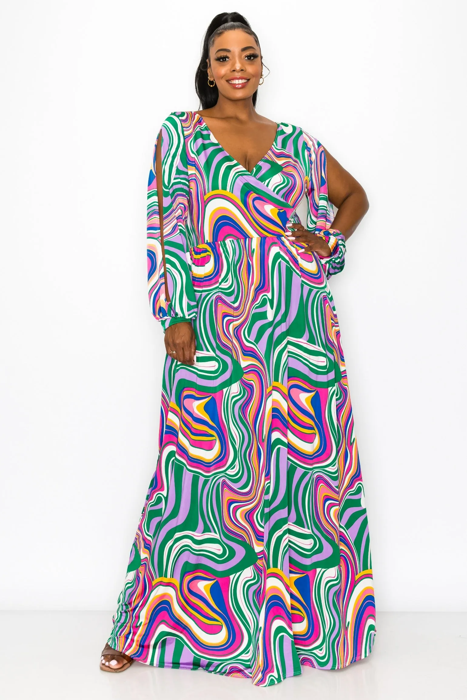 Nola Swirl Slit Sleeve Maxi Dress