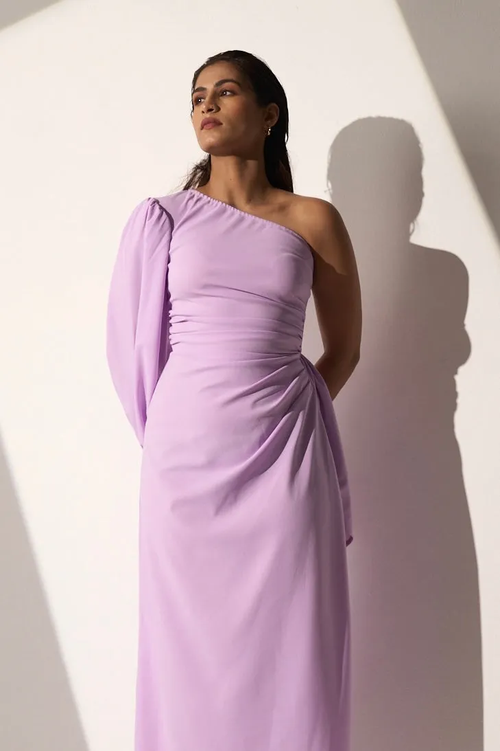 Office Evening Women's Lavender one shoulder dress