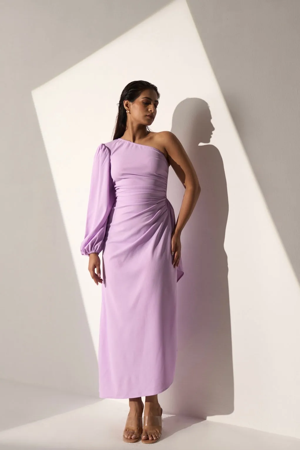 Office Evening Women's Lavender one shoulder dress