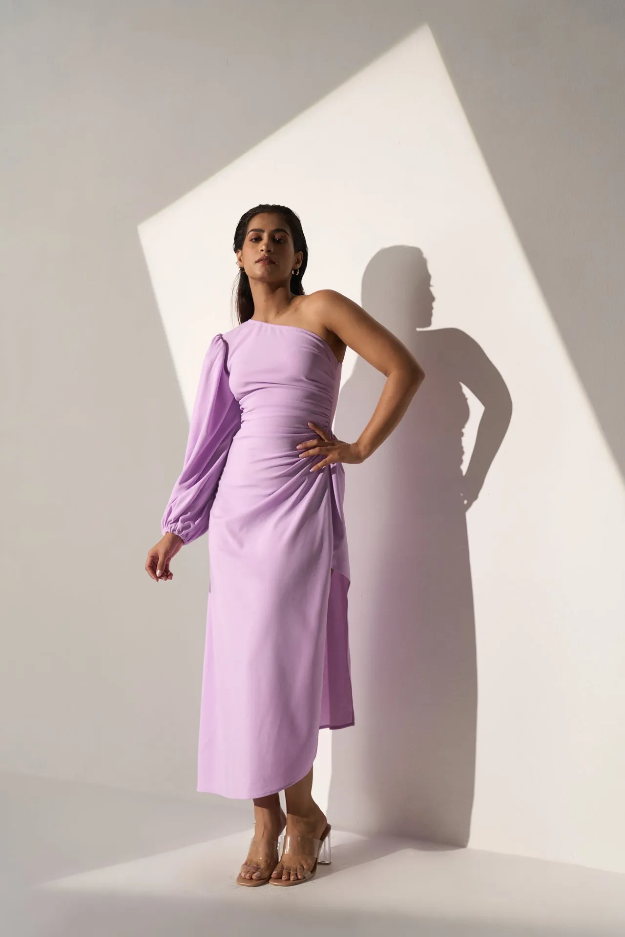 Office Evening Women's Lavender one shoulder dress