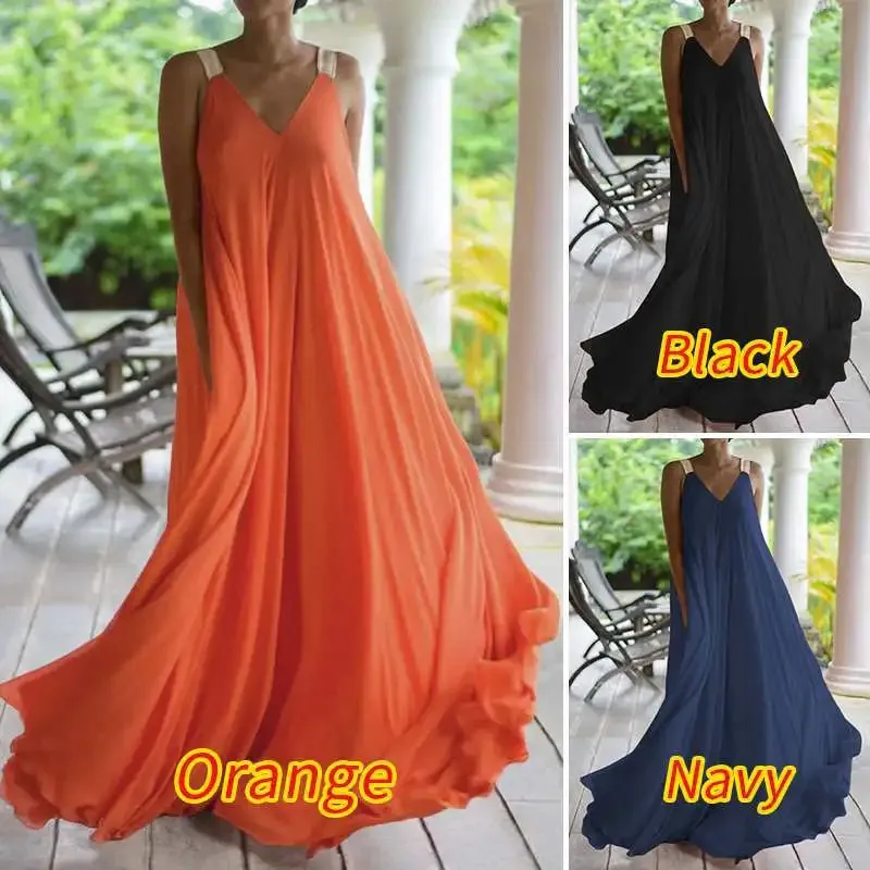 Orange Vintage Casual Loose Lace Up Boho Beach Dress Women 2024 Summer Party Wear Long Dress