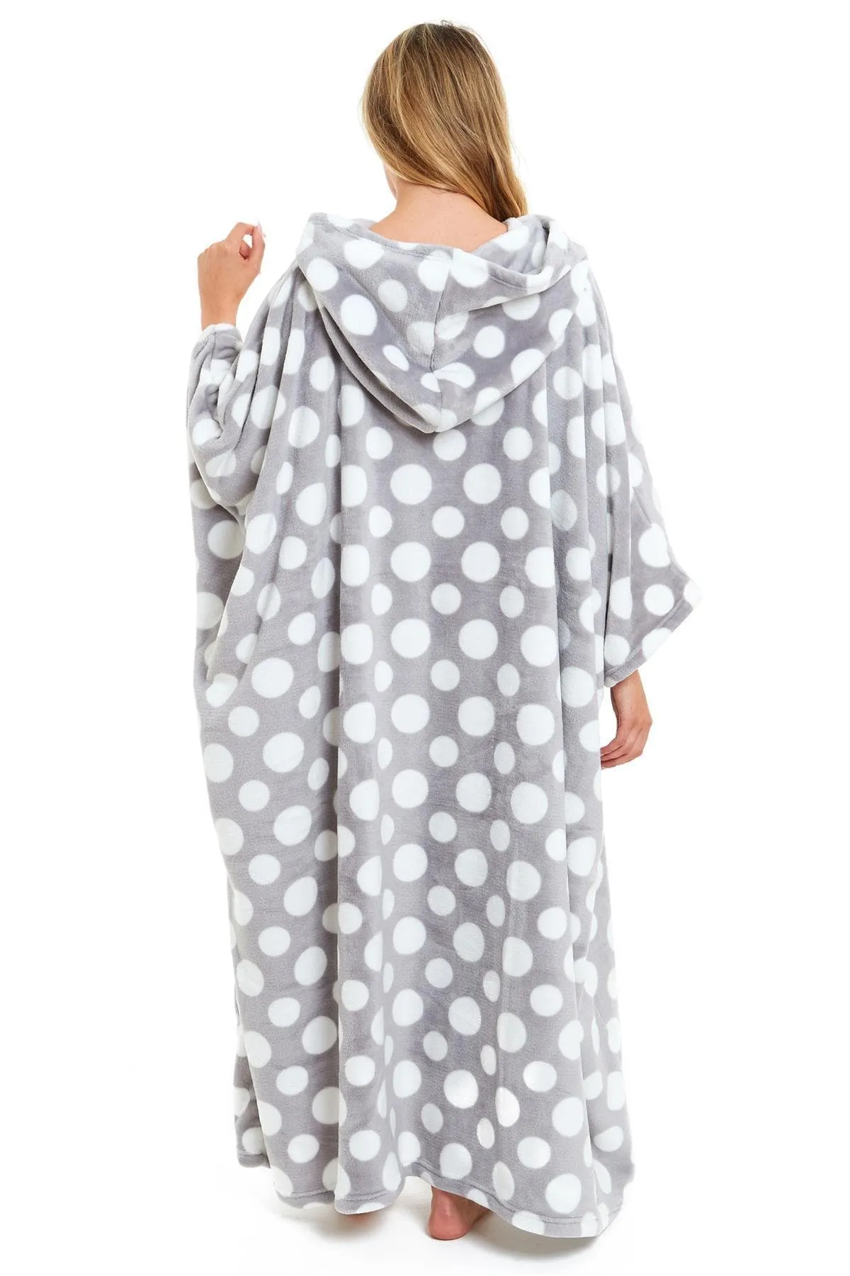 Oversized Hooded Fleece Poncho Blanket with Stars and Polka Dots Plush Wearable Blanket with Front Pocket for Adults Indoor Outdoor by Daisy Dreamer