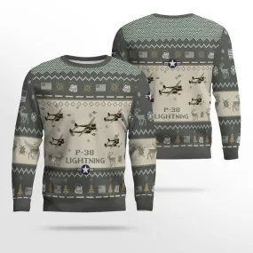 P-38 Lightning P38 Aircraft Ugly Sweater, Ugly Sweater Christmas Shirt for Men Dad Veteran