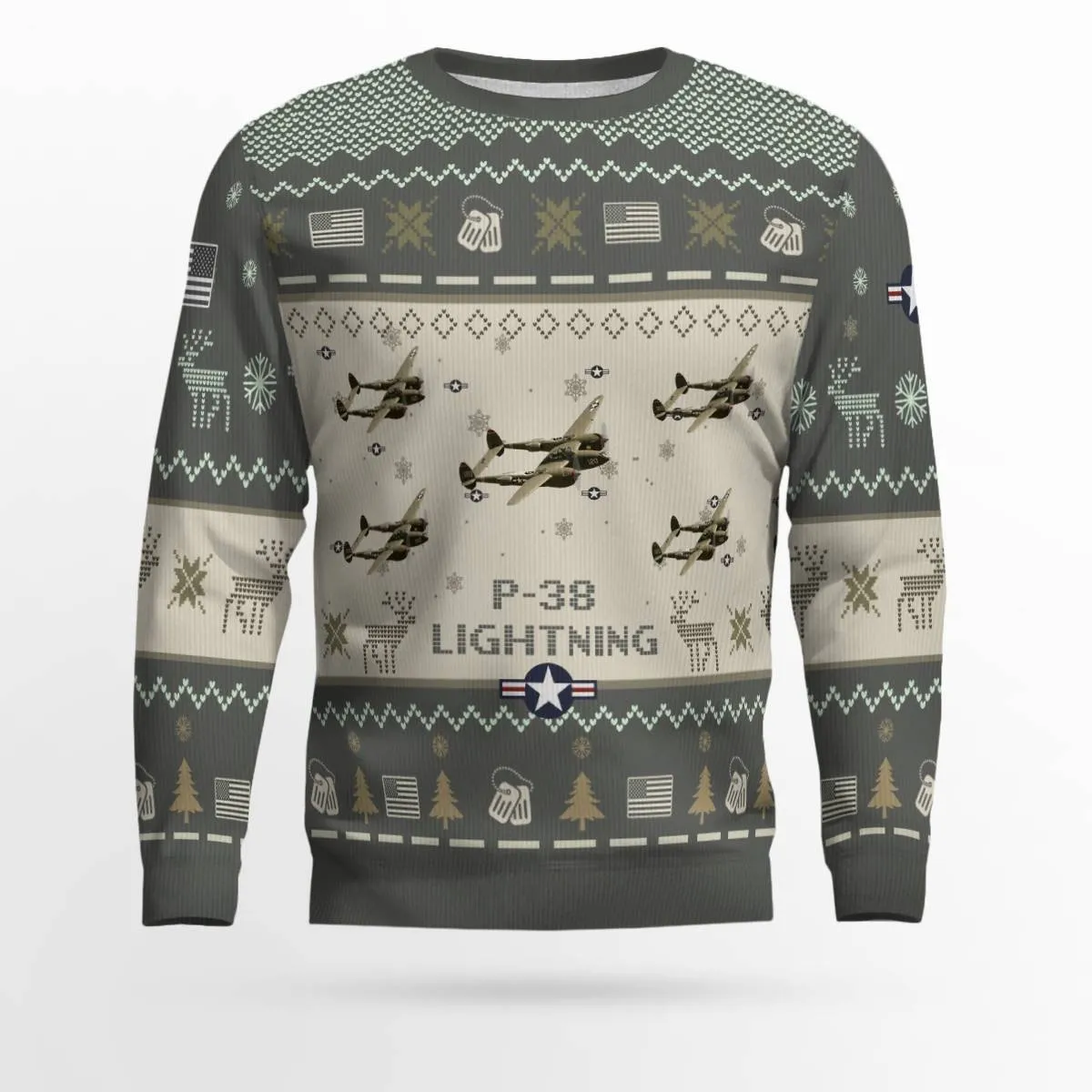 P-38 Lightning P38 Aircraft Ugly Sweater, Ugly Sweater Christmas Shirt for Men Dad Veteran