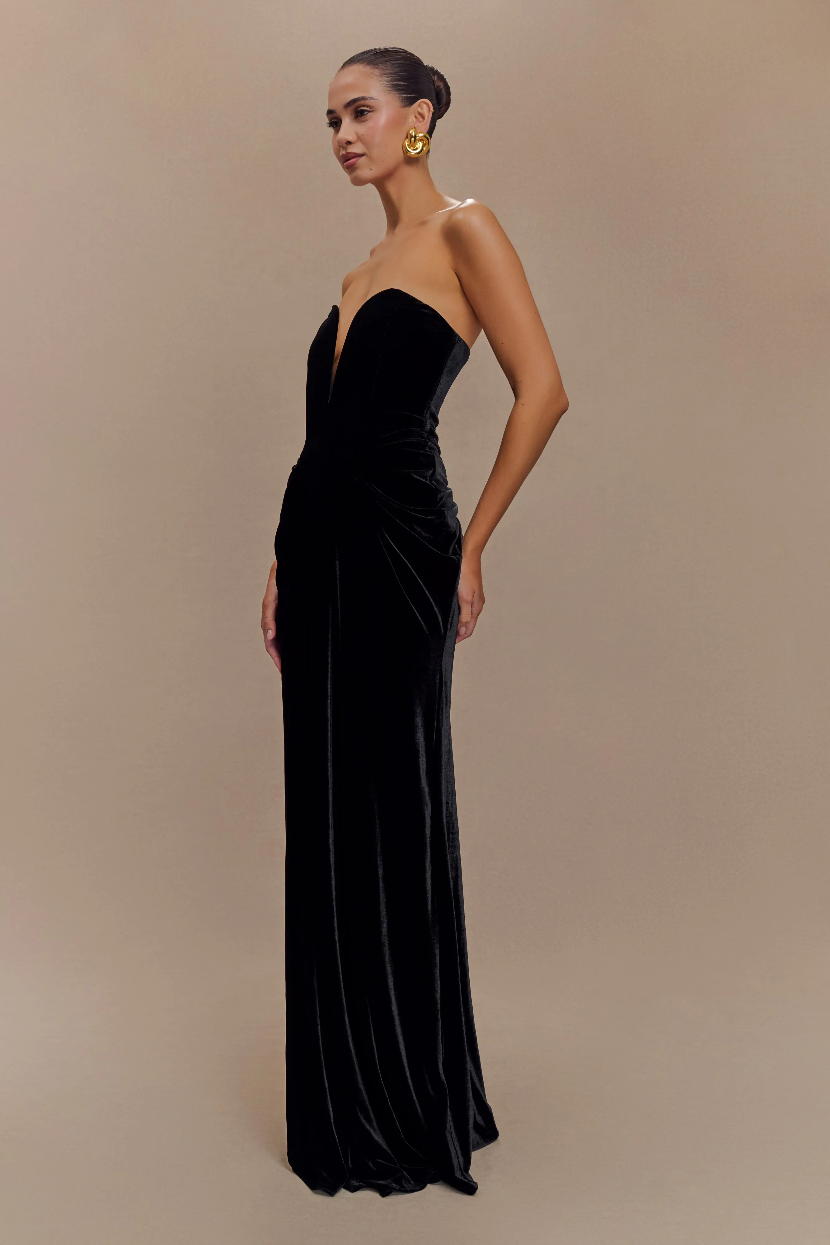 Paige Strapless Velvet Maxi Dress - Black