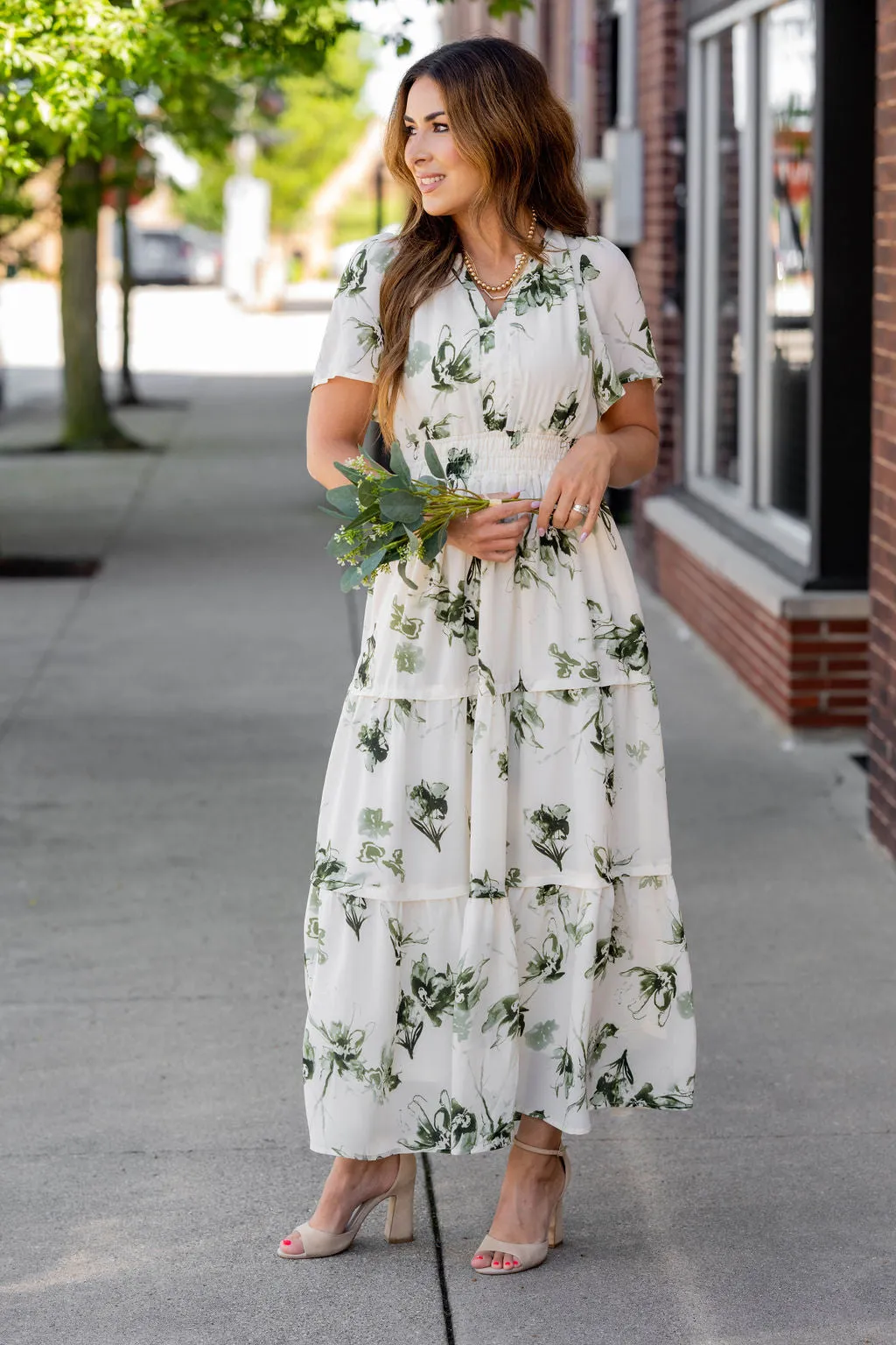 Painted Floral Tiered Maxi Dress