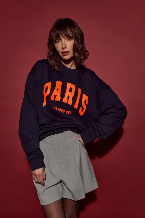 PARIS Sweatshirt - Navy / Neon Orange