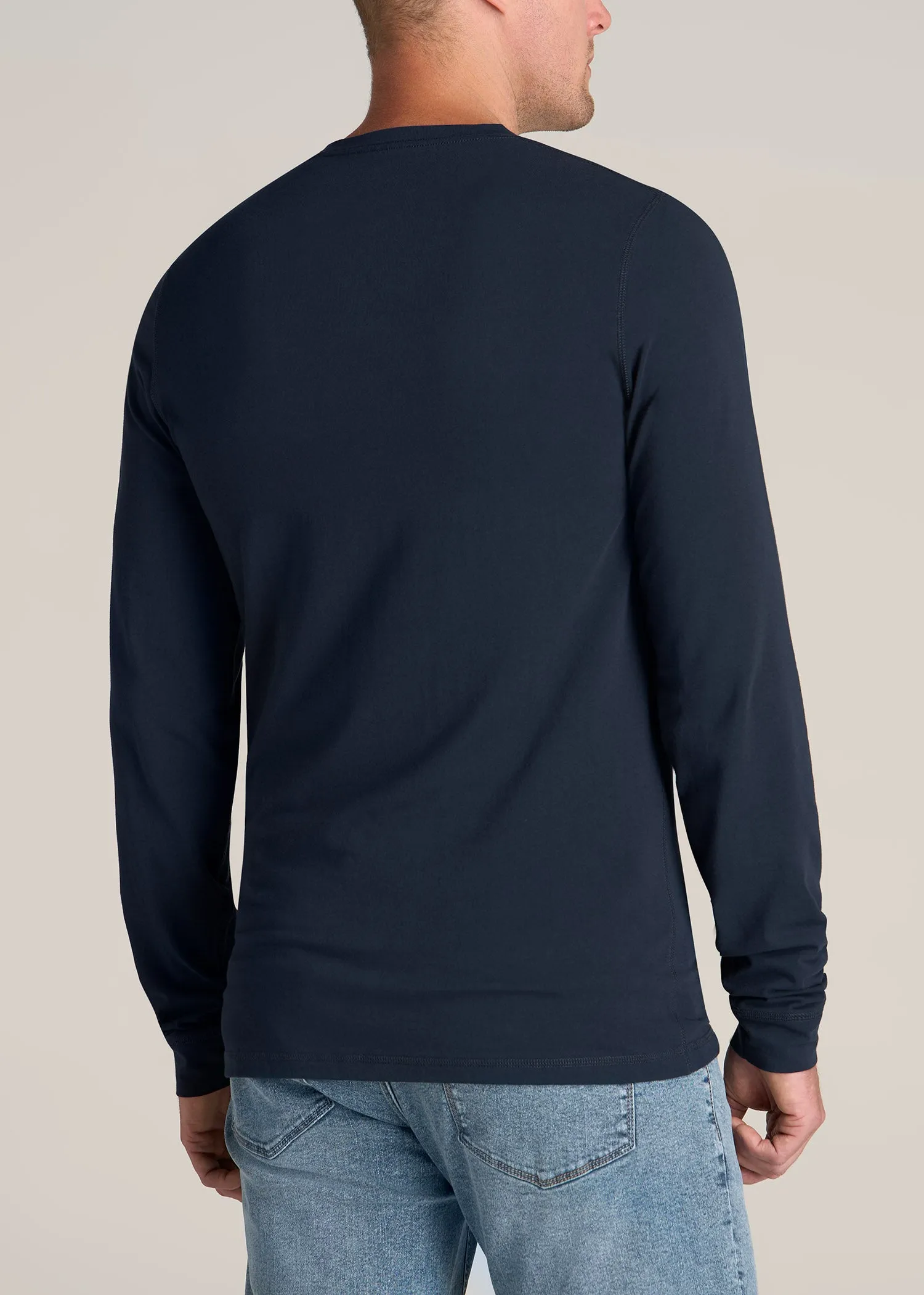 Pima Stretch Knit Henley Shirt for Tall Men in Evening Blue