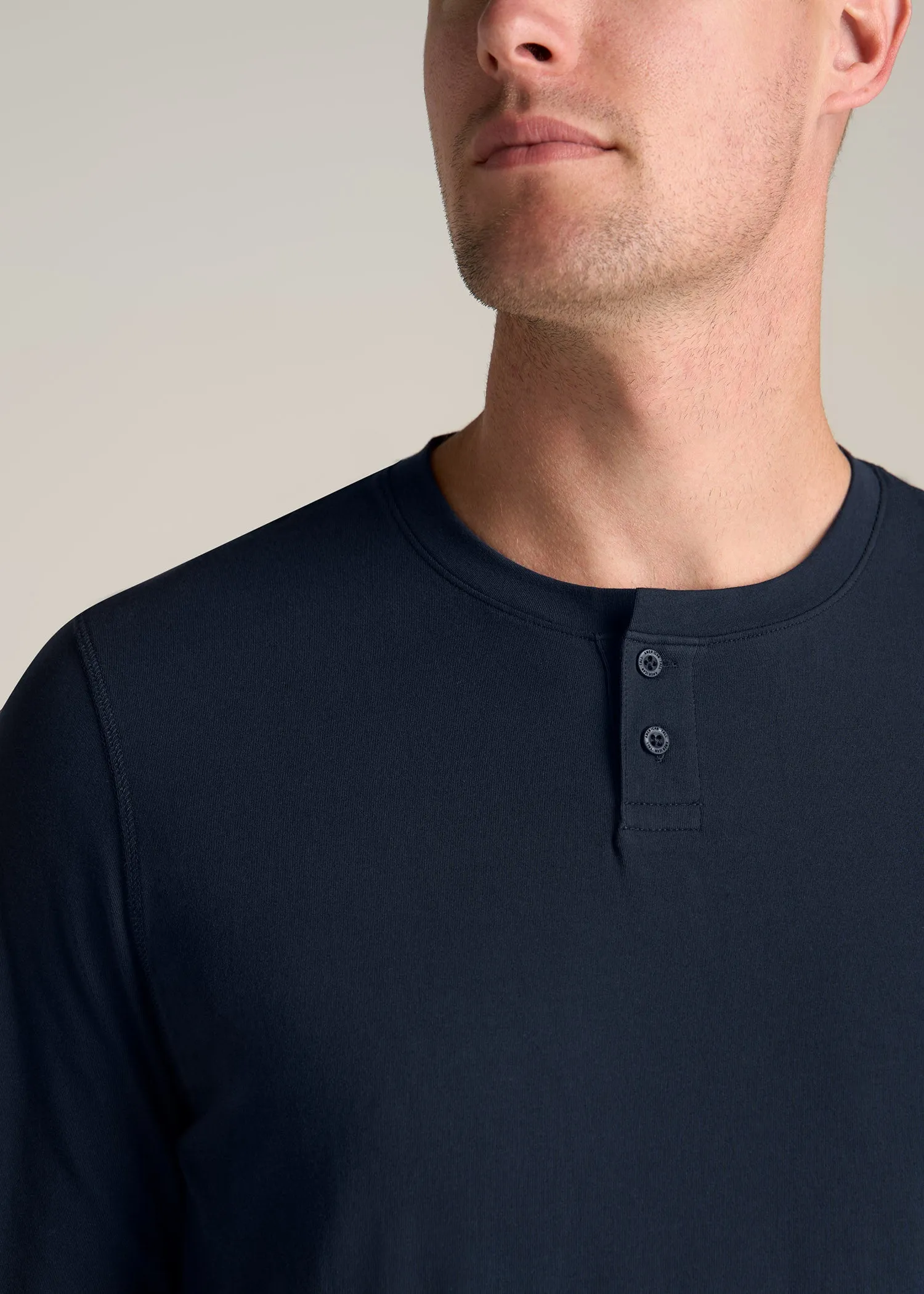 Pima Stretch Knit Henley Shirt for Tall Men in Evening Blue