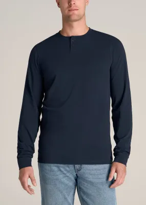 Pima Stretch Knit Henley Shirt for Tall Men in Evening Blue