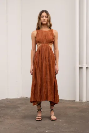 Pleated Maxi Dress with Side Cut Outs