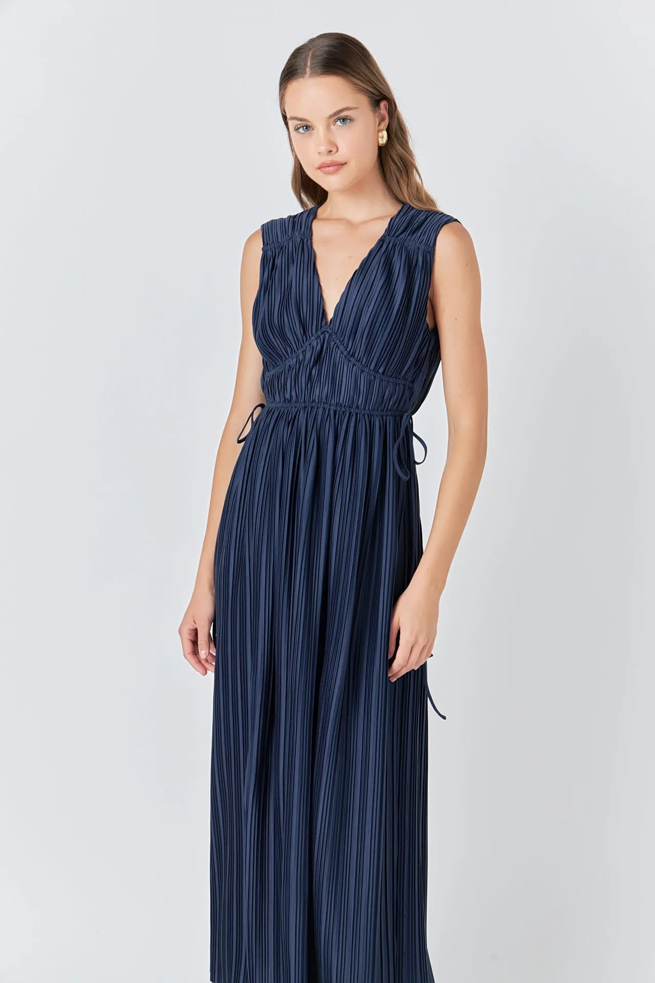 Pleated Straps Detail Midi Dress