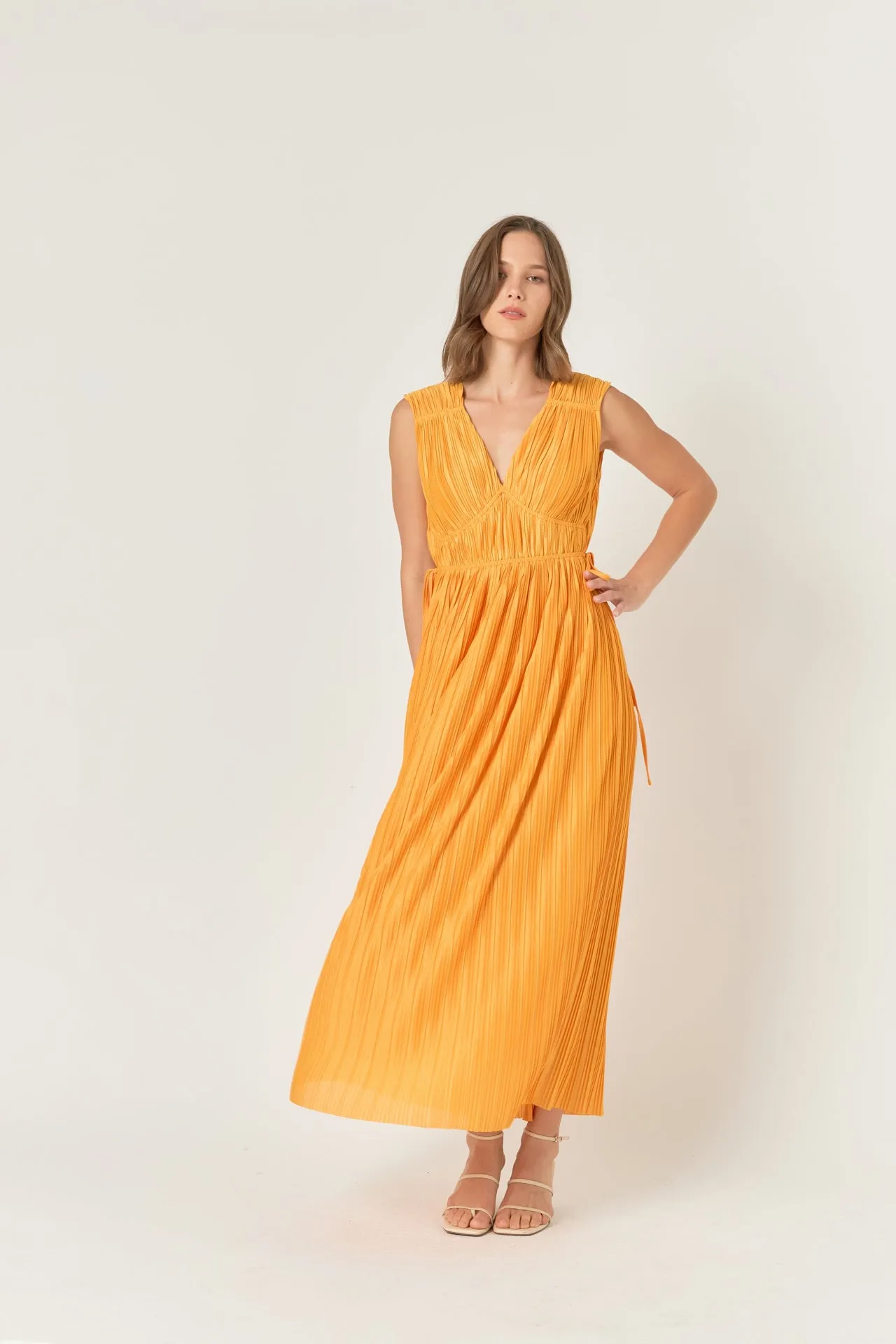 Pleated Straps Detail Midi Dress