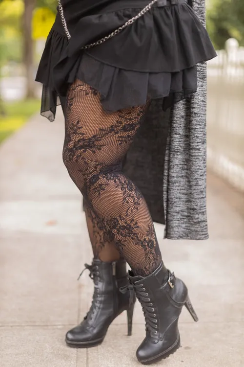 Plus Size Delicate Floral Lace Net Tights