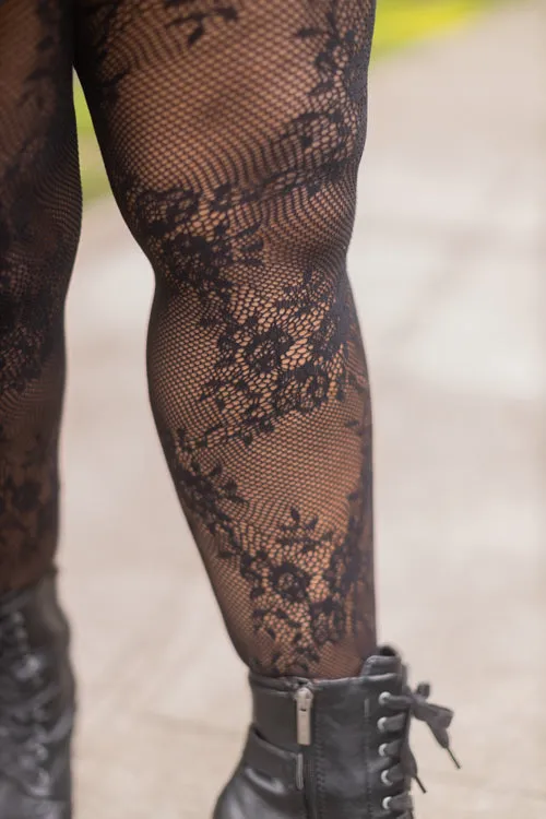 Plus Size Delicate Floral Lace Net Tights