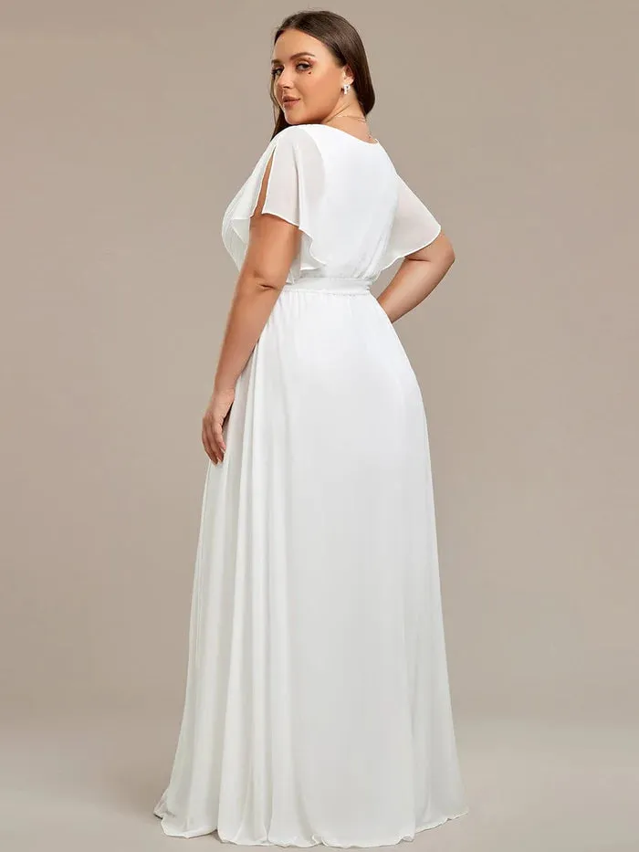 Plus Size Floor-Length Chiffon Evening Dress V-Neck Maxi