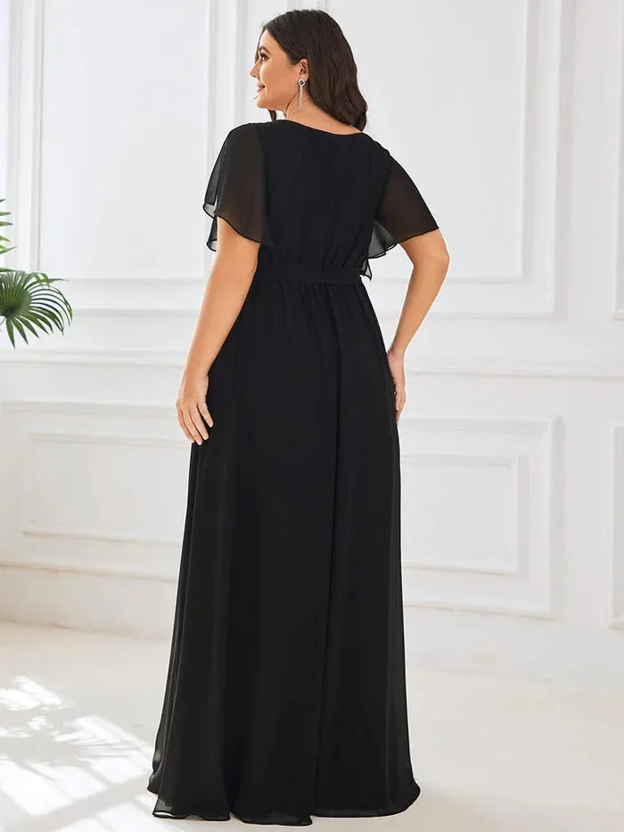 Plus Size Floor-Length Chiffon Evening Dress V-Neck Maxi