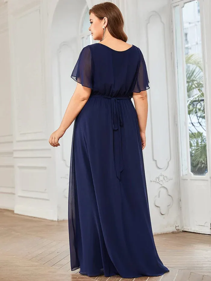 Plus Size Floor-Length Chiffon Evening Dress V-Neck Maxi