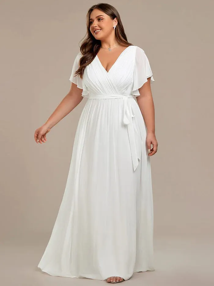 Plus Size Floor-Length Chiffon Evening Dress V-Neck Maxi