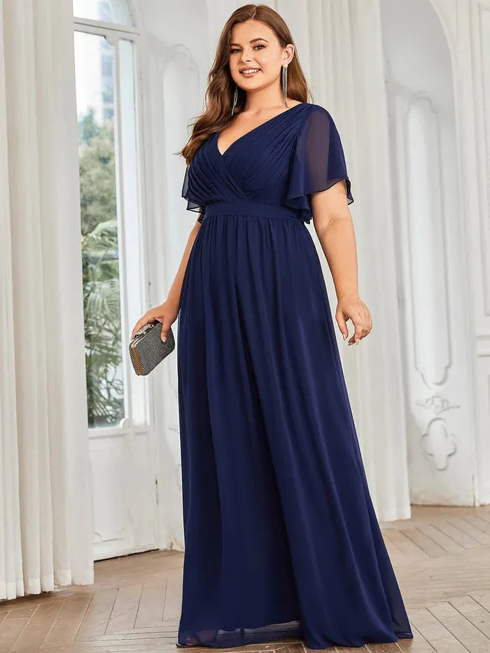 Plus Size Floor-Length Chiffon Evening Dress V-Neck Maxi