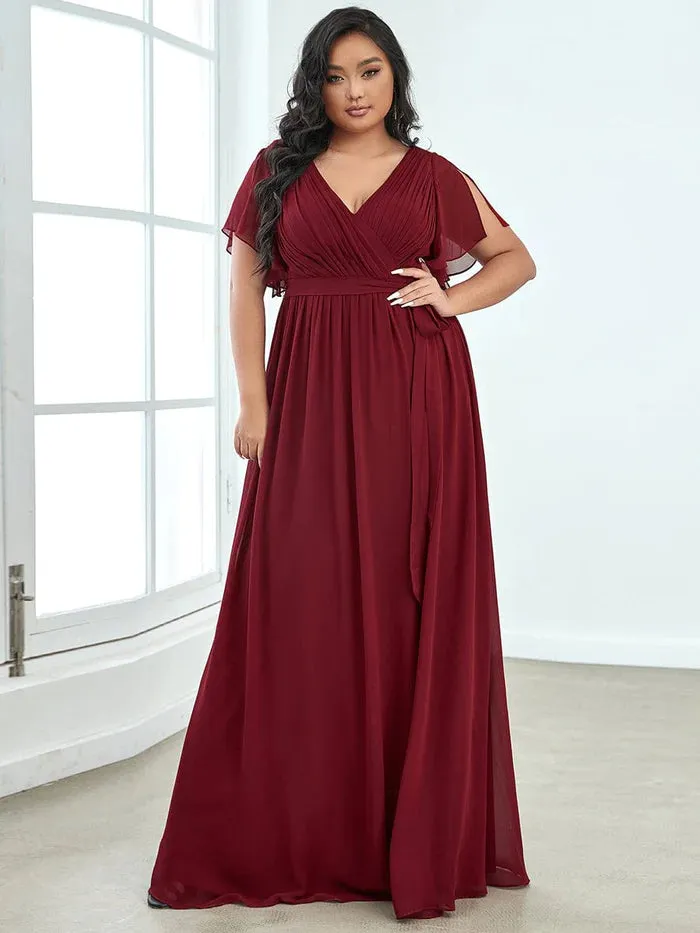 Plus Size Floor-Length Chiffon Evening Dress V-Neck Maxi