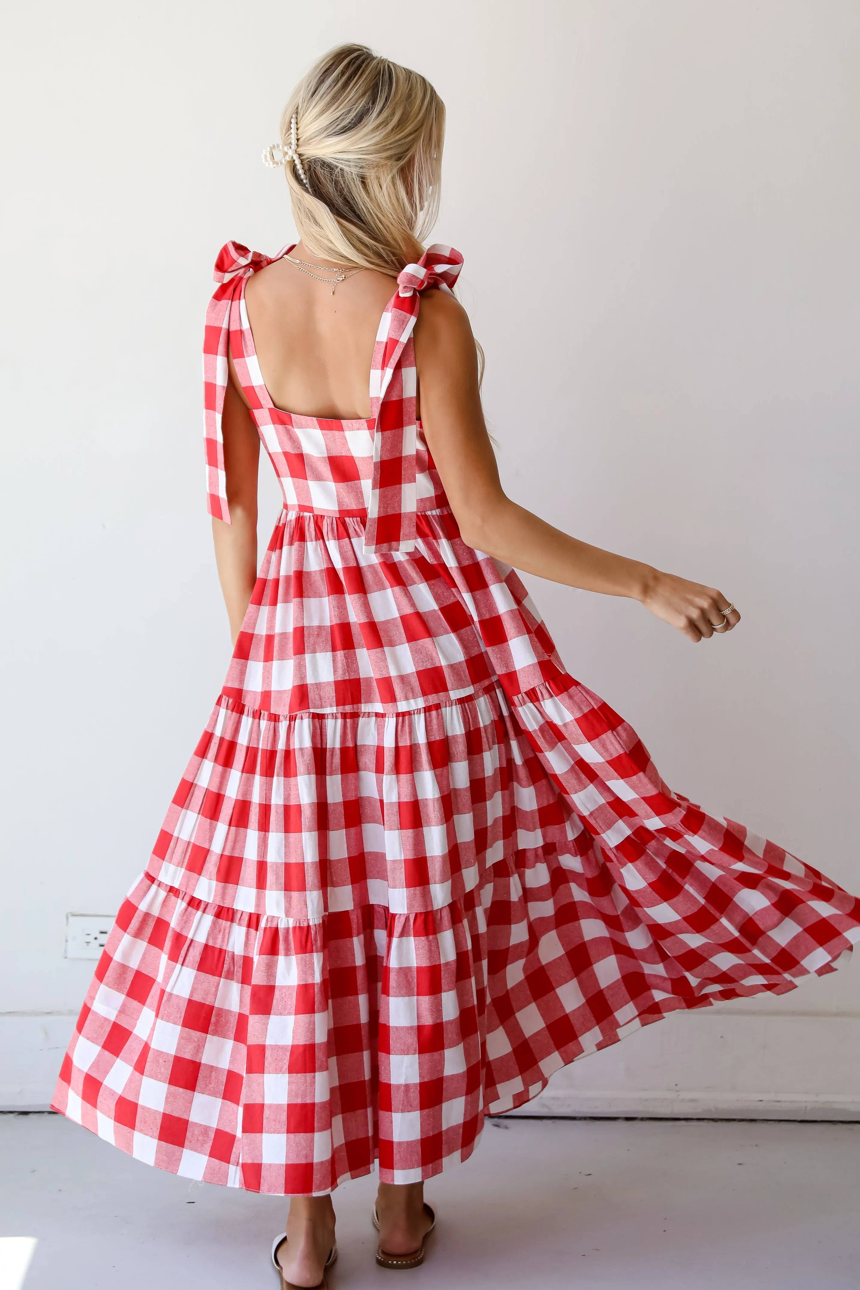 Pretty Picnic Red Gingham Tiered Maxi Dress