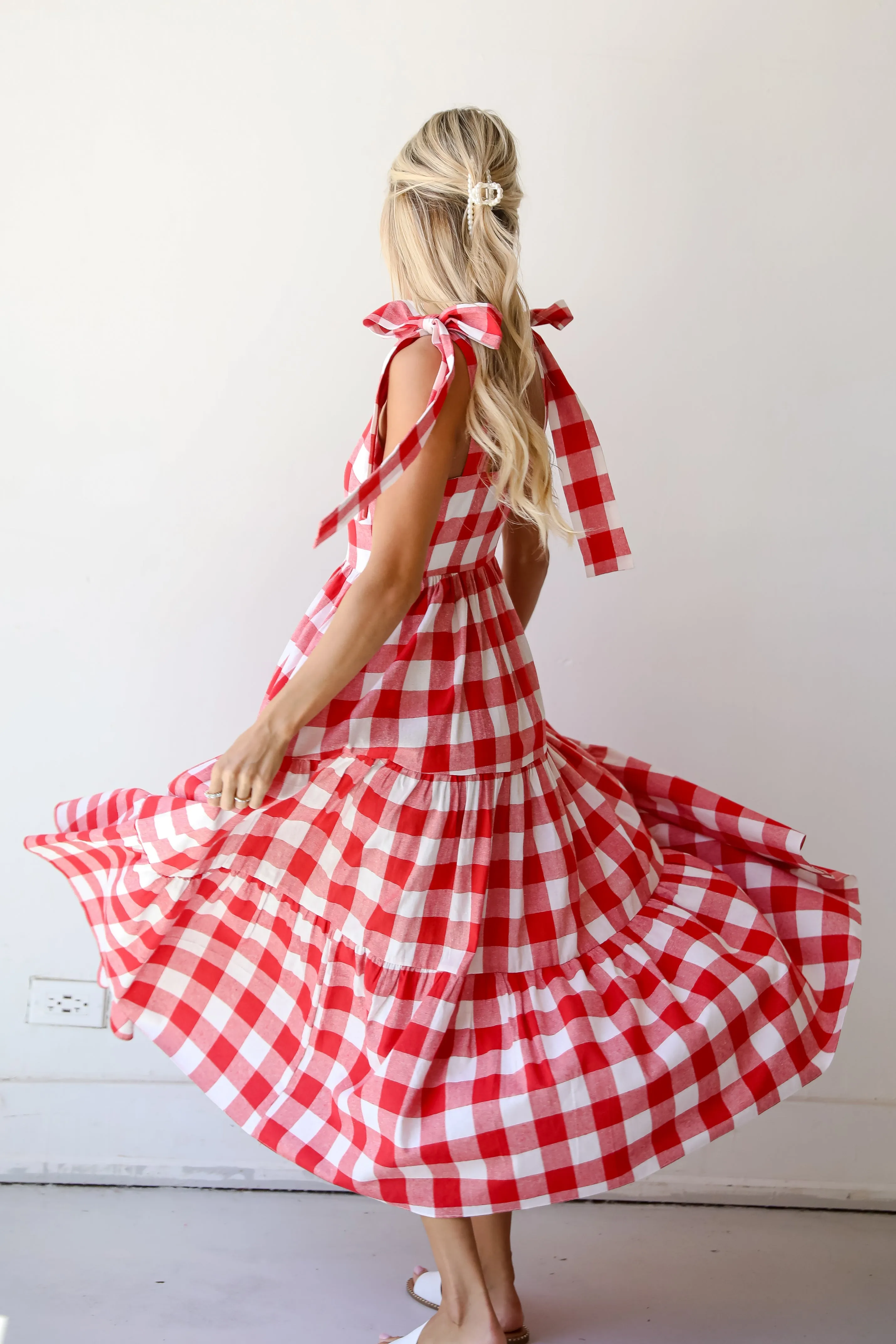 Pretty Picnic Red Gingham Tiered Maxi Dress