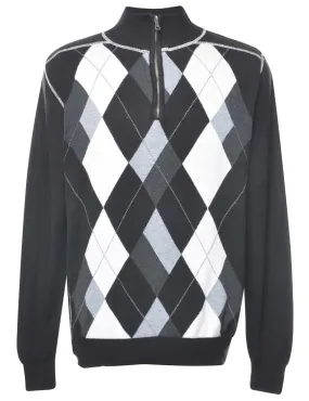 Quarter Zip Argyle Jumper - L