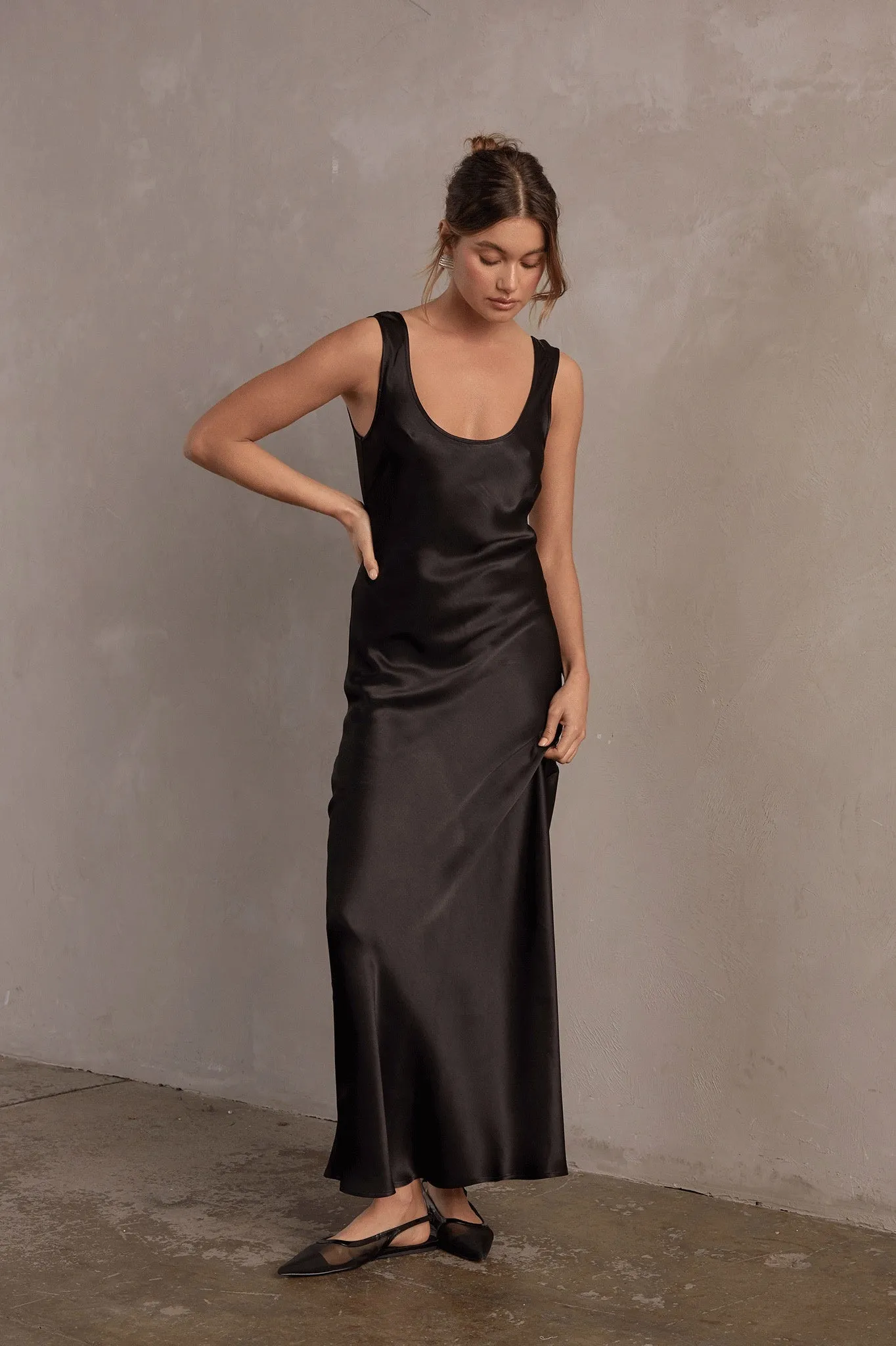 Raef The Label Jones Satin Maxi Dress - Black