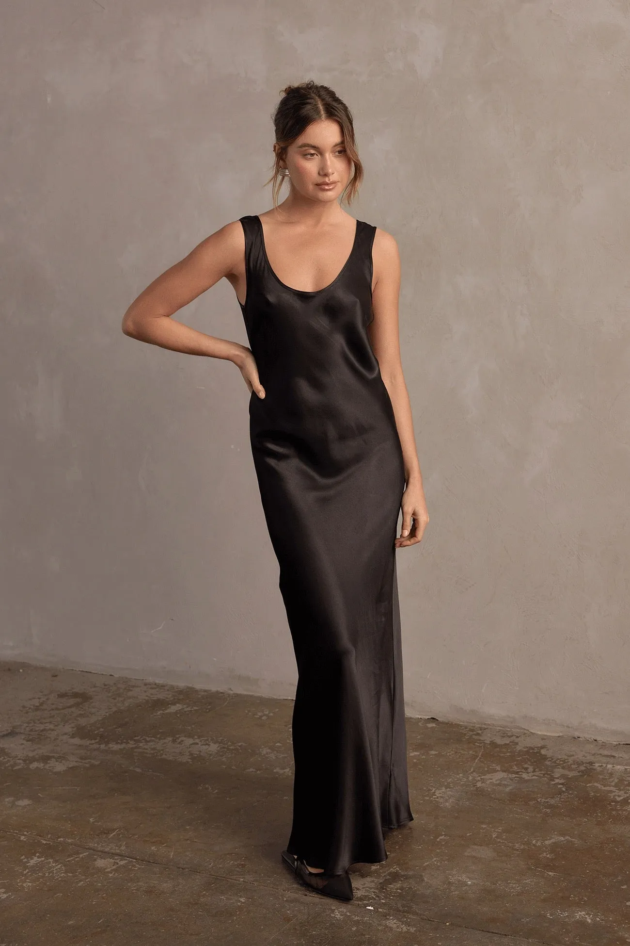 Raef The Label Jones Satin Maxi Dress - Black