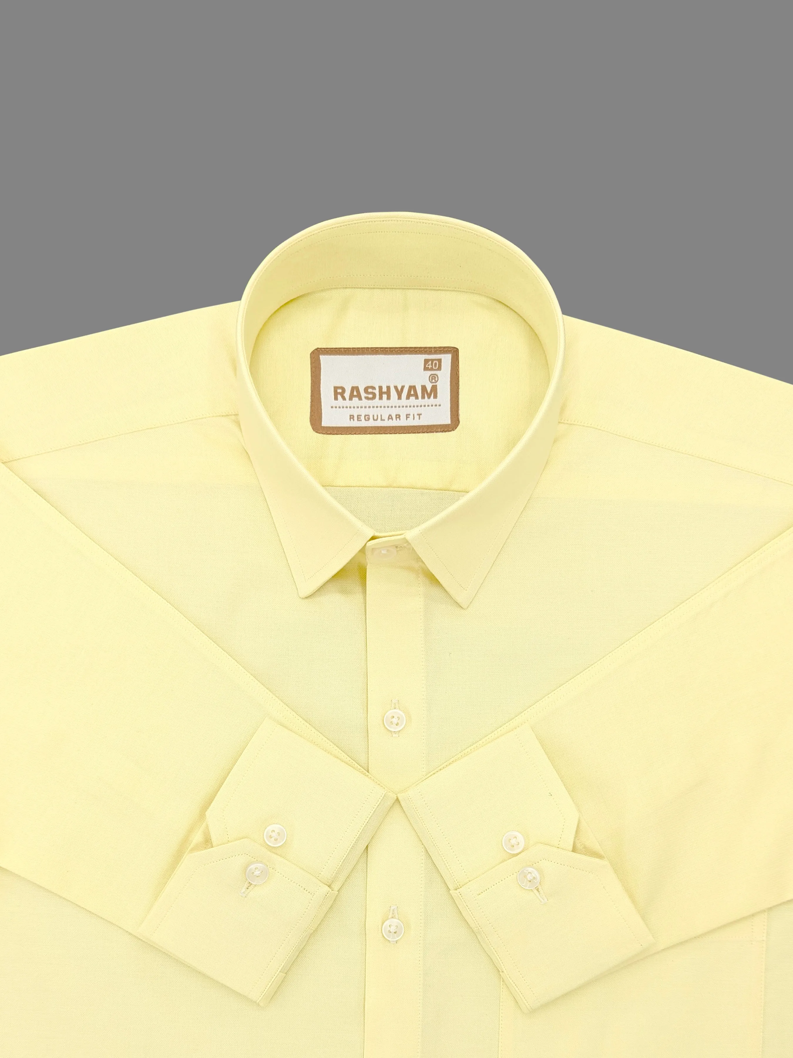 Rashyam Premium Cotton Light Lemon Yellow Plain Formal Shirt for Men