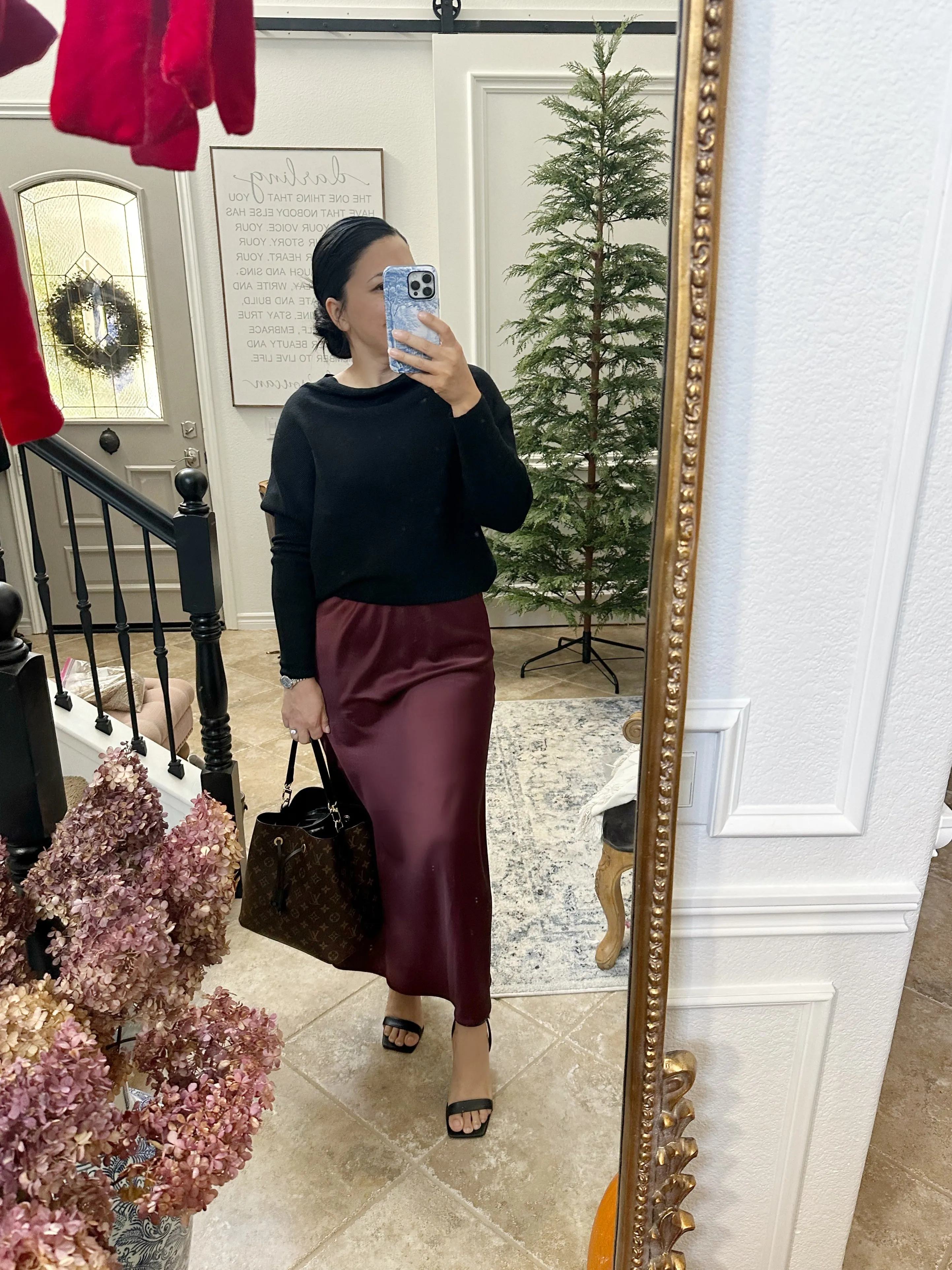 Rebeka Burgundy Satin Maxi Skirt