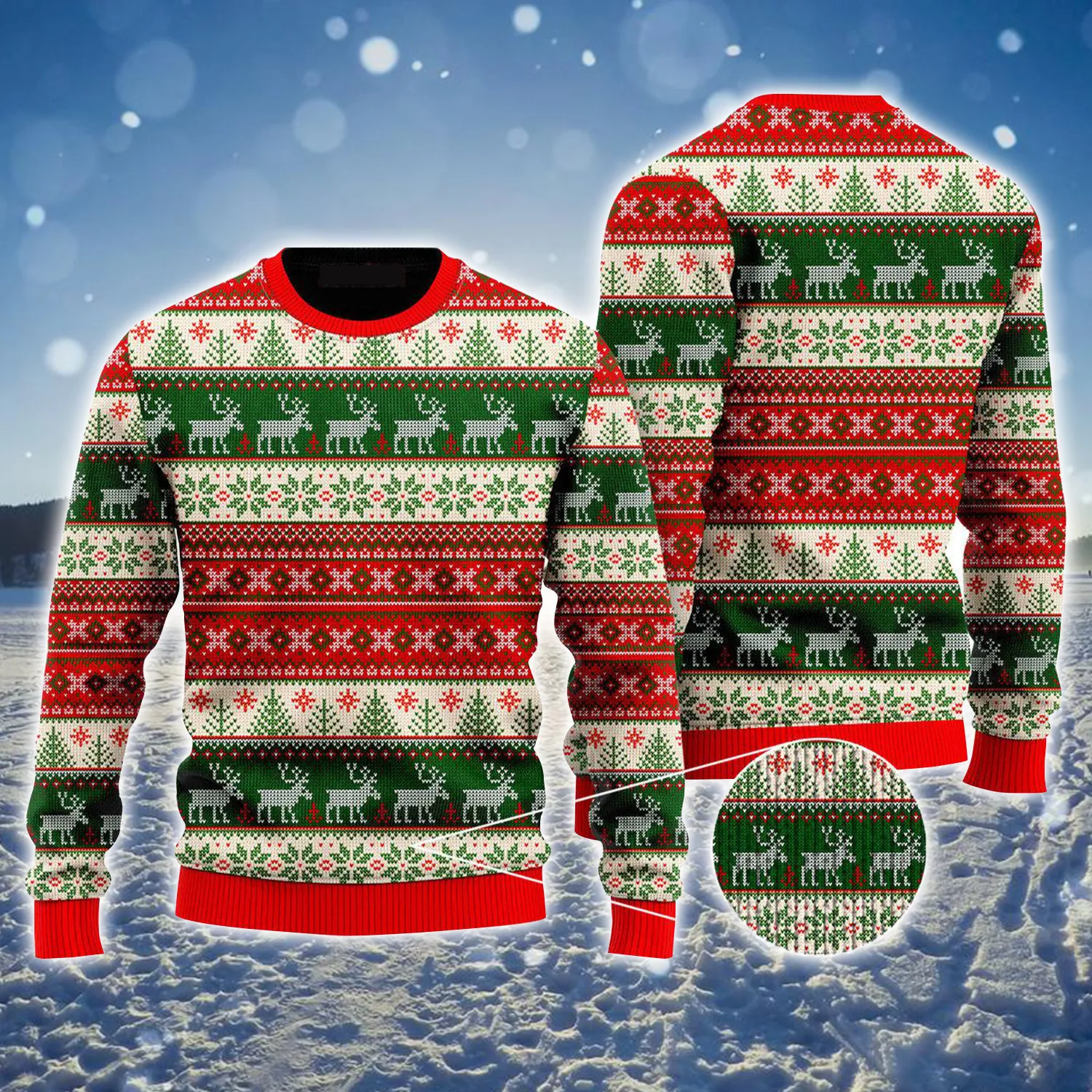 Reindeer Pattern Ugly Sweater, Vintage Tacky Christmas Ugly Sweater For Men & Women