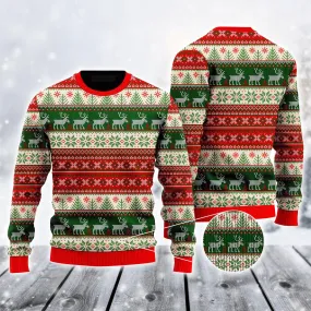 Reindeer Pattern Ugly Sweater, Vintage Tacky Christmas Ugly Sweater For Men & Women