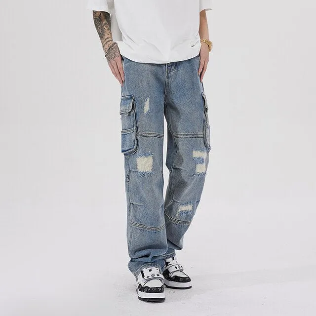 Ripped Cargo Full Pocket Jeans