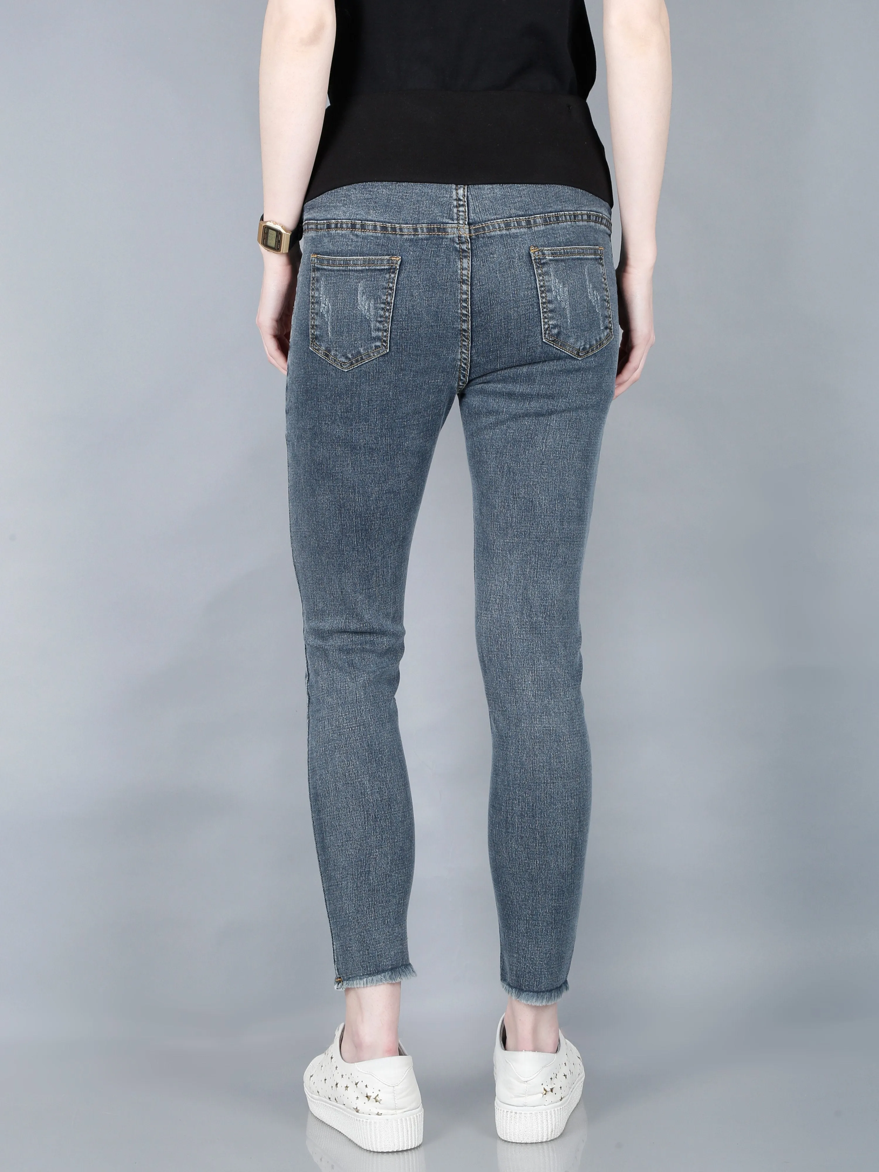 Roughed Grey Denims with Belly Support