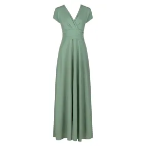 Sage Green V Neck Cap Sleeve Maxi Dress