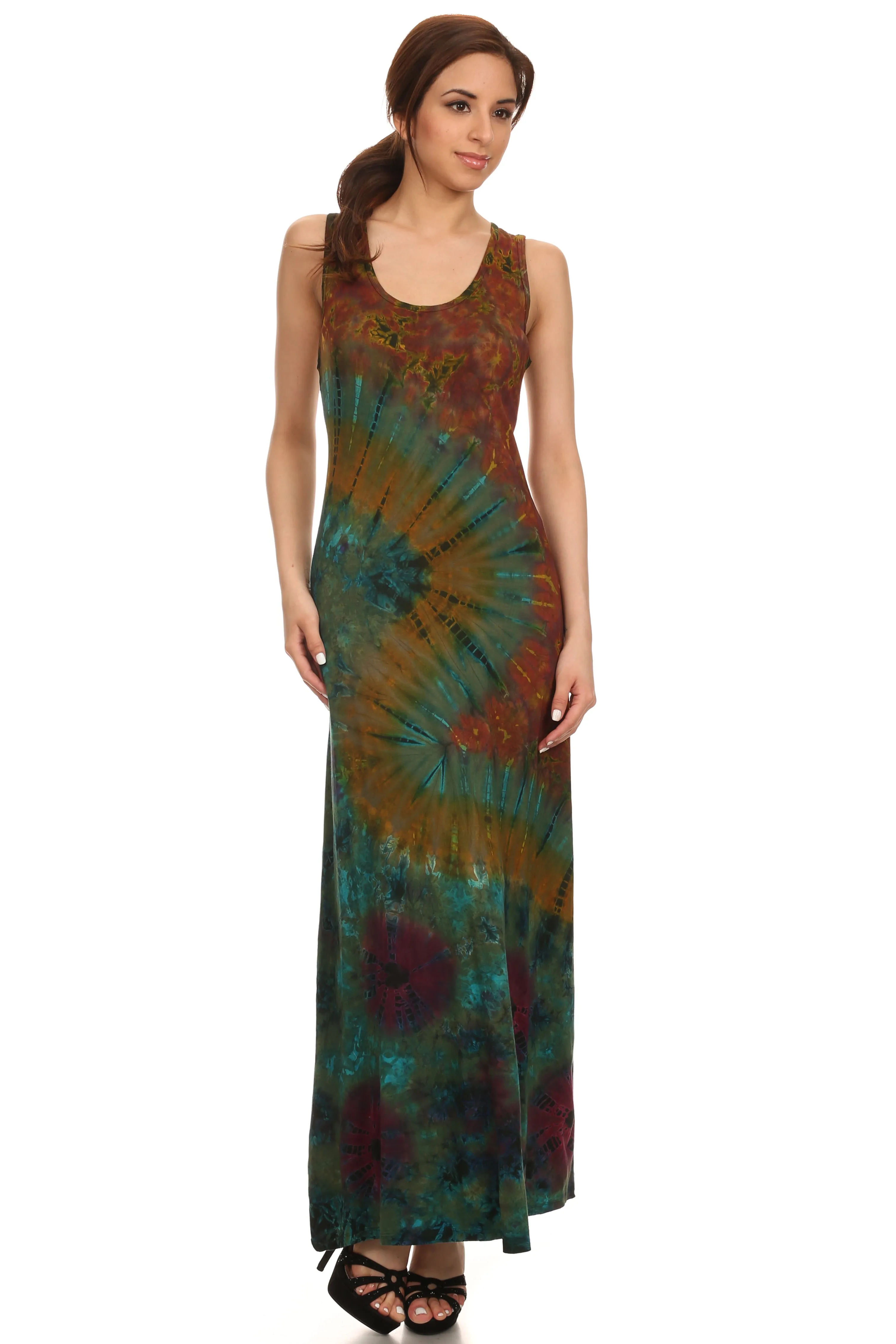 Sakkas Dee  Scoop Neck Tie Dye Sleeveless Long Dress