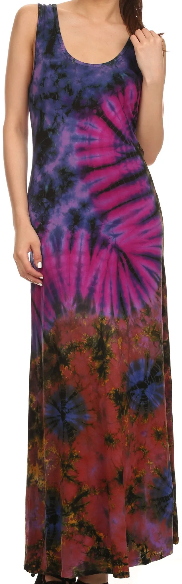 Sakkas Dee  Scoop Neck Tie Dye Sleeveless Long Dress