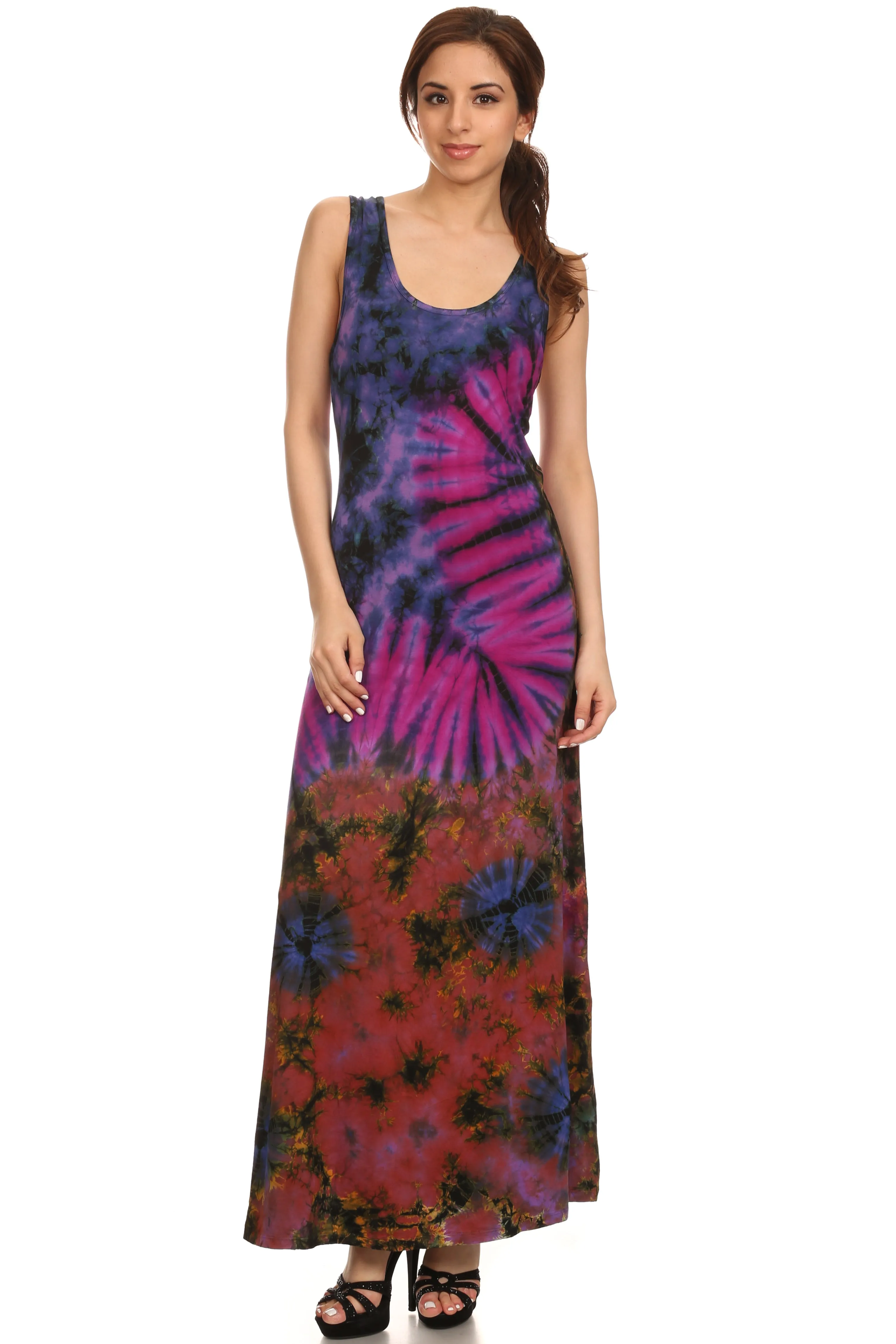 Sakkas Dee  Scoop Neck Tie Dye Sleeveless Long Dress