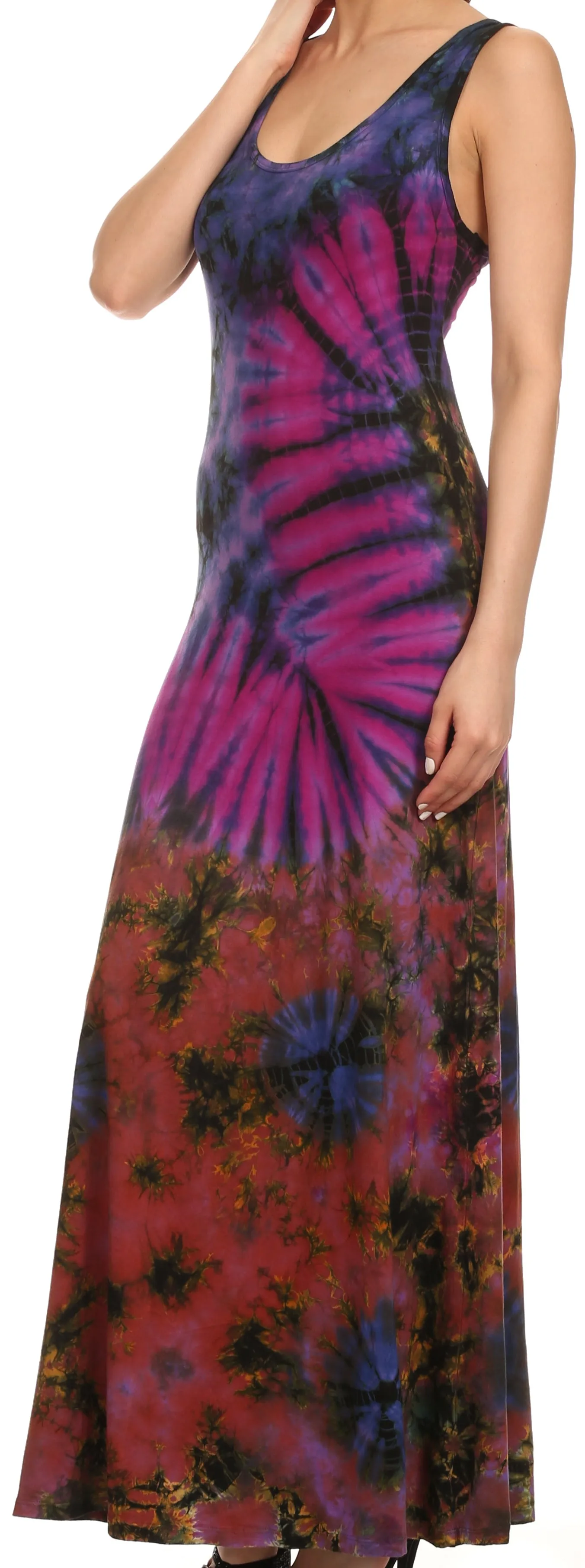 Sakkas Dee  Scoop Neck Tie Dye Sleeveless Long Dress