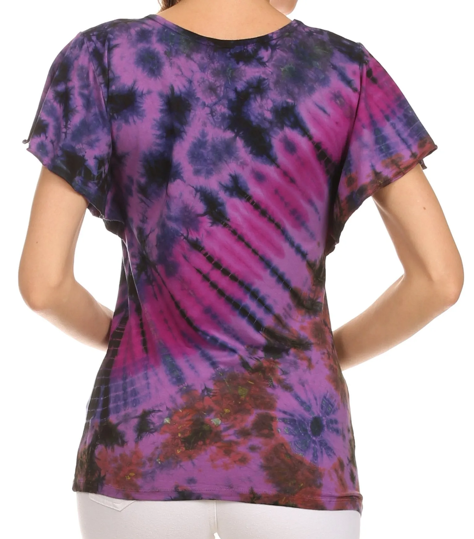 Sakkas Ina Tie Dye Scoop Neck Cap Sleeves Blouse/Top