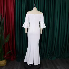 Sexy Off Shoulder Backless Long Maxi Dress Evening Party Dress Off-White S4268934