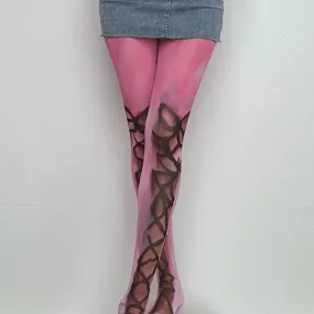 Sheer mesh print contrast tights- Final Sale