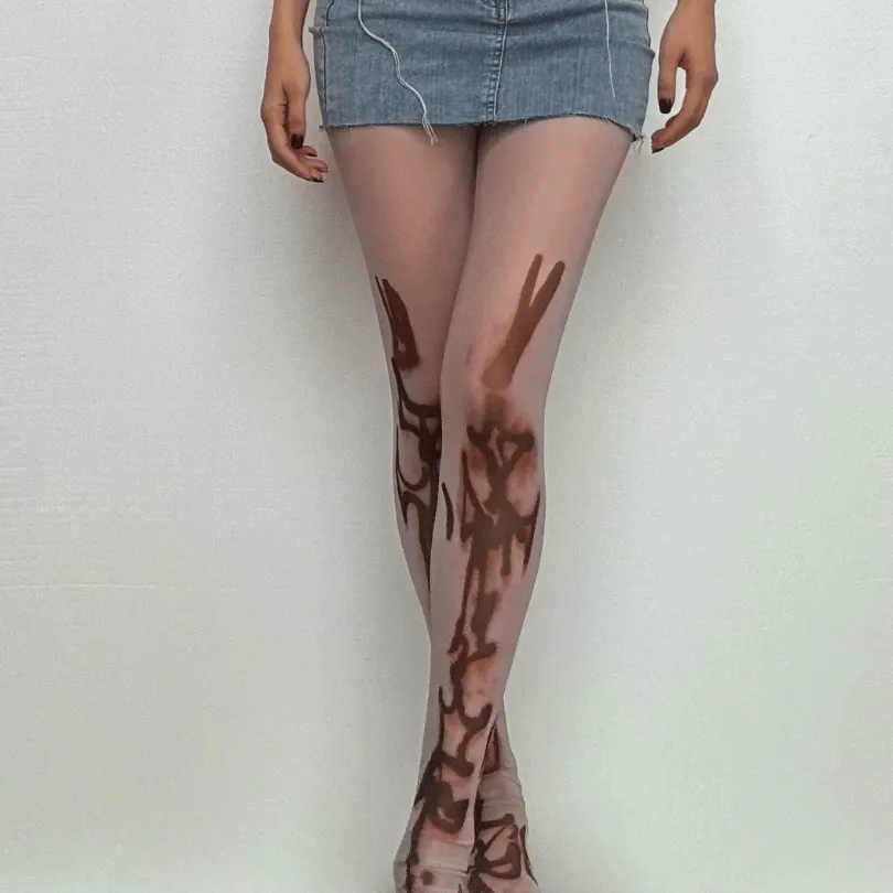 Sheer mesh print contrast tights- Final Sale