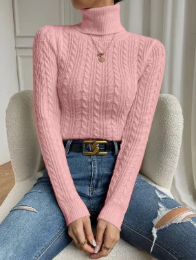 SHEIN Frenchy Cable Knit Turtleneck Sweater