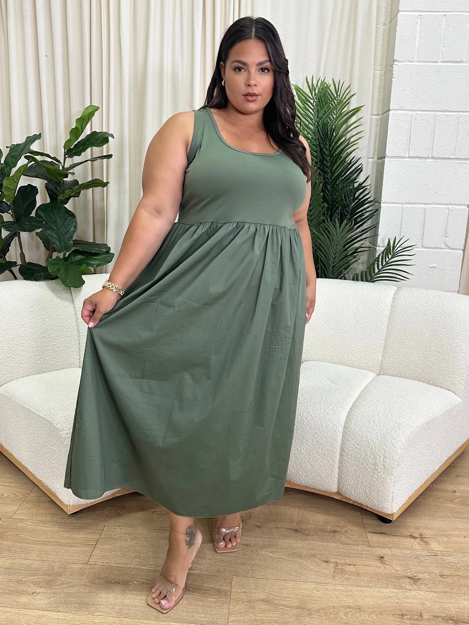 Sherice Khaki PLUS SIZE Flared Dress