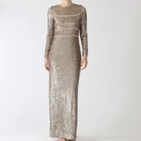 Shiny Sand Sequin Panelled Maxi Dress